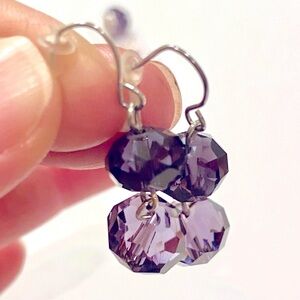 Two Sets of Purple Crystal Pierced Earrings